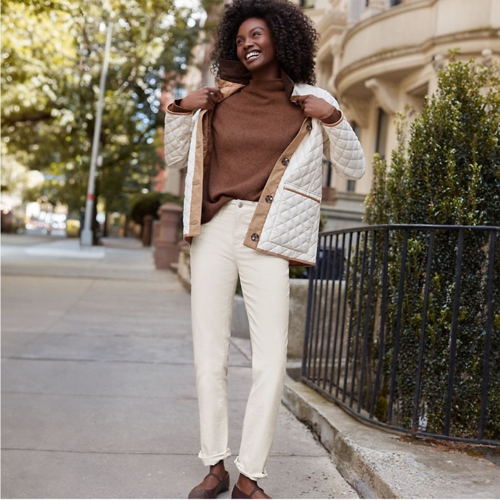 Lands' End Cream Straight Leg Hi Rise‎ Corduroy Pants 12 Petite
